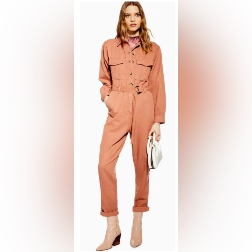 Topshop‎ Belted Utility Boiler Jumpsuit in Apricot